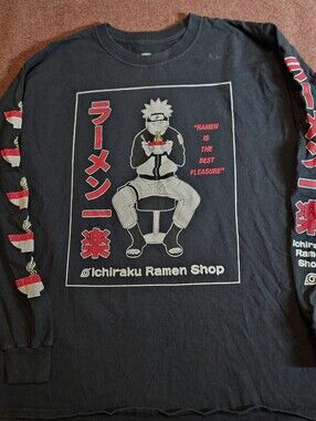 Naruto Shippuden Ichiraku Ramen Shop Long-sleeve Black Shirt Size L Y2K Vintage